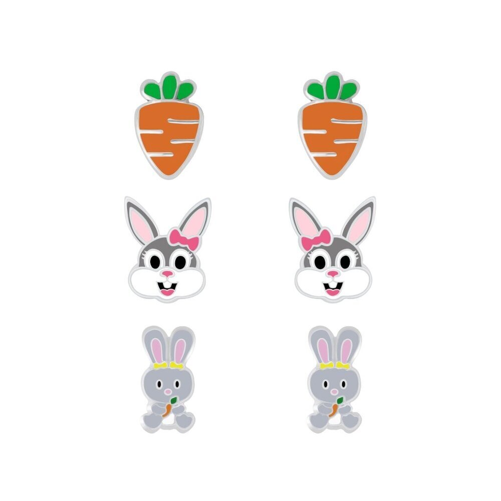 Silver Carrot and Rabbit Stud Earrings Set